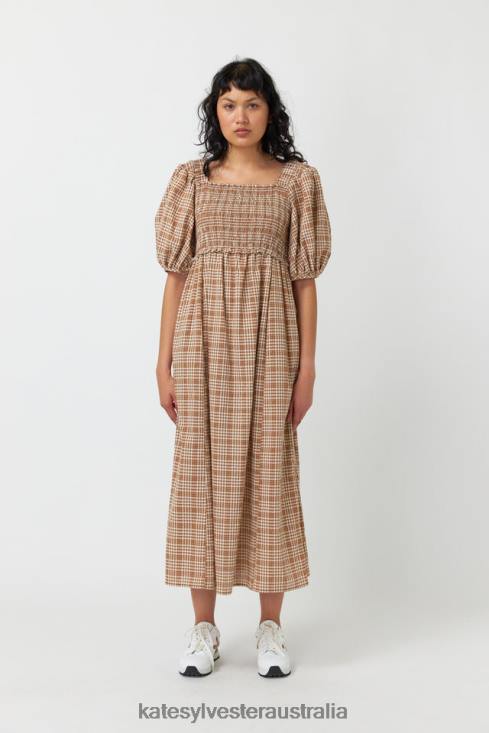 Gingham shirred dress Caramel Kate Sylvester Women Clothing 4T0D143