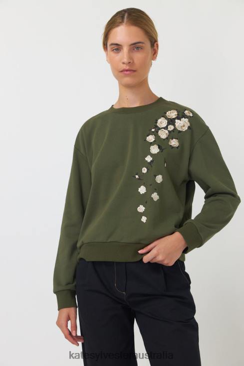 Falling roses sweatshirt Olive Kate Sylvester Women Clothing 4T0D183