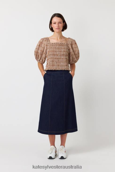 Gingham shirred top Caramel Kate Sylvester Women Clothing 4T0D228