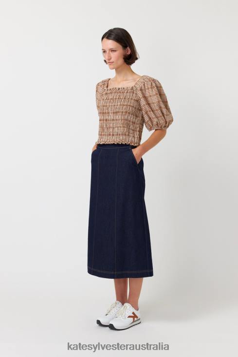 Gingham shirred top Caramel Kate Sylvester Women Clothing 4T0D228