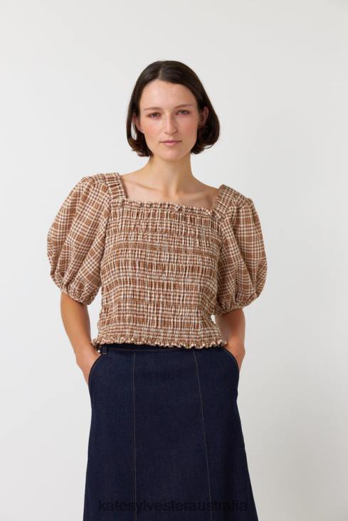 Gingham shirred top Caramel Kate Sylvester Women Clothing 4T0D228